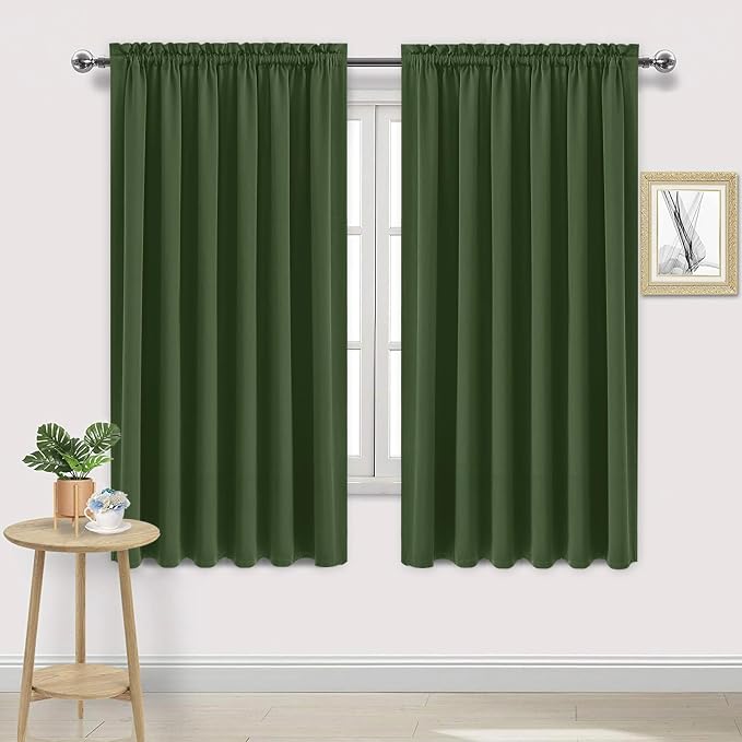 DWCN Wide Blackout Curtains for Bedroom 70 x 63 Inch Long Olive Green | 2 Panels Set, Room Darkening, Thermal Insulated, Light Blocking, Rod Pocket Drapes, Noise Reducing Window Treatment