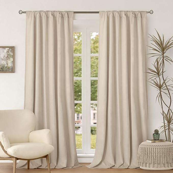BGment Velvet Curtains 96 Inches for Living Room, 2 Panels, Cream Beige | Luxury, Super Soft, Thermal Insulated, Room Darkening, Noise Reduce, Panels for Bedroom, Back Tab Rod Pocket, 52 x 96 Inch