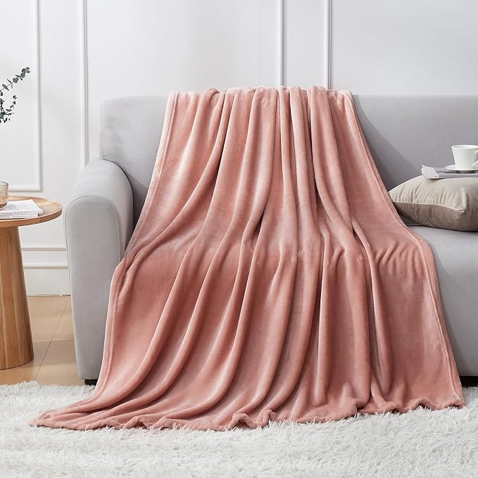 Hansleep Throw XL Dusty Pink Fleece Blanket, Soft Flannel Bed Blanket | Fuzzy Cozy Blanket 50x70 Inches, Multi-use for Bed, Sofa, Couch, Travel, Camping, All Season Warm Lightweight Cover