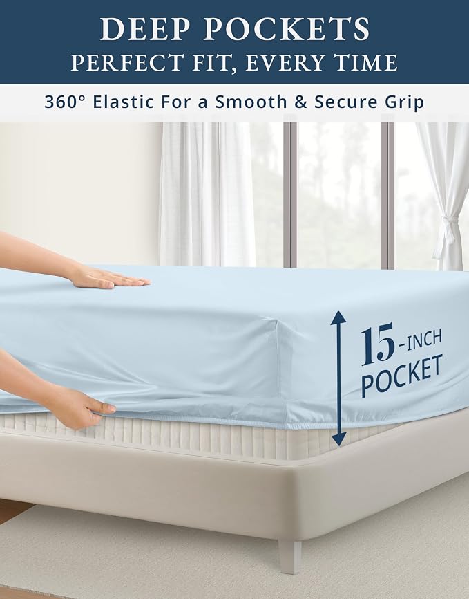 LANE LINEN King Sheets Cooling 100% Egyptian Cotton Sateen - Ice Melt | King Size Sheets Set Cooling - 4-Piece Set, Long-Staple Egyptian Cotton, For A Cool, Restful Sleep, Luxe Sheen,