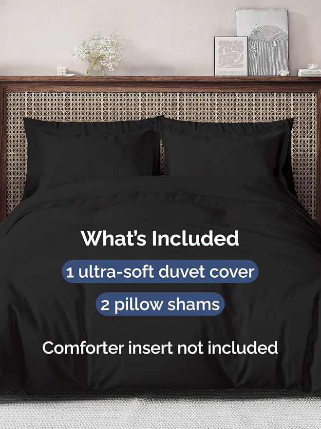 Duvet Cover Oversized King Size - 3 Piece with Zipper Closure - Black | Soft, Breathable, Oversized King Duvet Cover 120" x 98" with 2 Pillow Shams, Zipper Closures & Ties, Women, Men, Kids & Teens