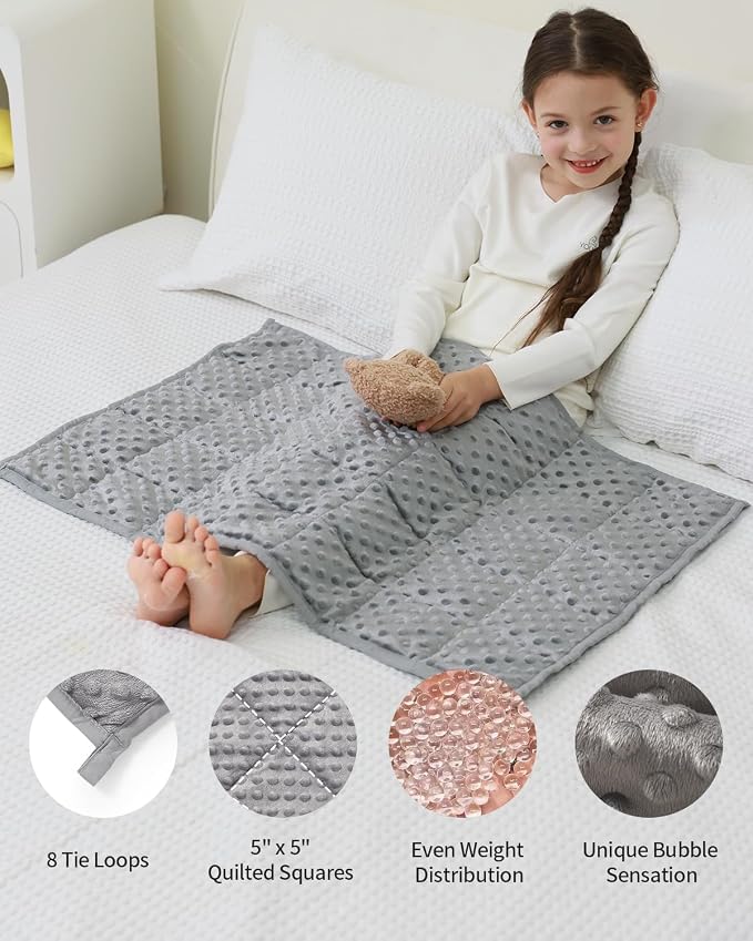 Mr. Sandman Weighted Blanket for Sleeping 2 lbs, 20 x 30 Inches | Soft Cooling Minky Dots; Machine Washable; Glass Bead Filling; Weighted Lap Blanket for School and Home; Grey