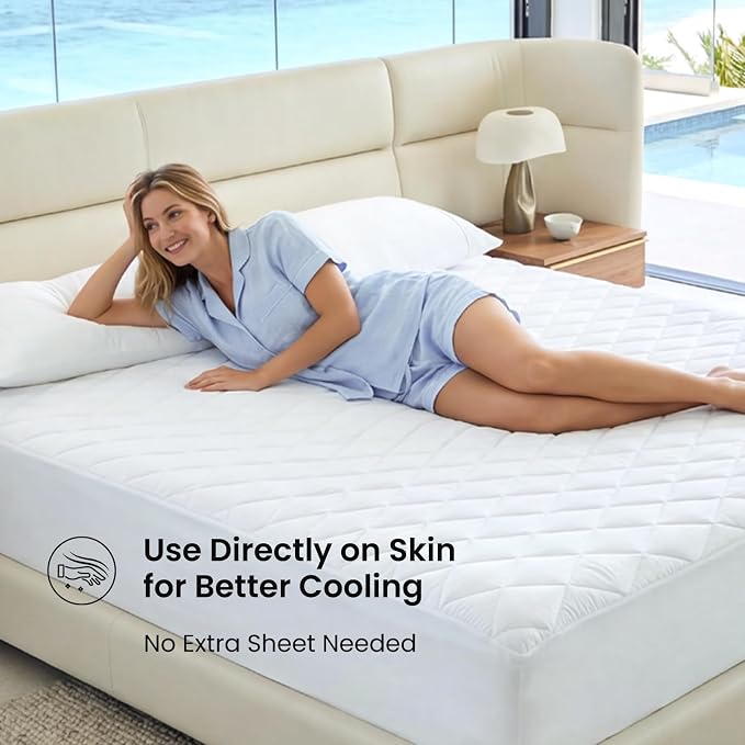 Cozy Bliss Leakproof Cooling Mattress Pad Full, Q-Max>0.45 Soft Noiseless Breathable Mattress Topper Cover, with Deep Pocket Fits 8–18 Inches for Summer Bed Hot Sleepers, White