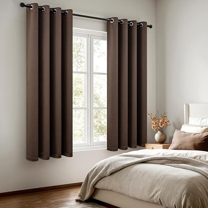 MIULEE Chocolate Brown Blackout Bedroom Curtains Drape 72 Inch Long 52"x72" | Grommet Top, Room Darkening Window Drapes, Privacy Protection, Thermal Insulated, Heat Blocking, Light Blocking