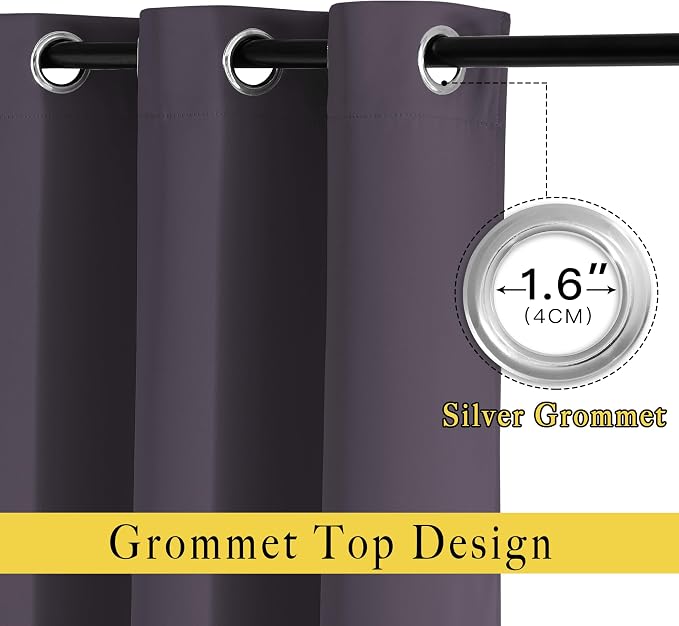 NICETOWN Insulated Curtains Blackout Draperies - Triple Weave Microfiber Home Thermal Insulated Solid Ring Top Blackout Curtains/Panels for Bedroom(Greyish Purple, Set of 2, 52 x 72 Inch)