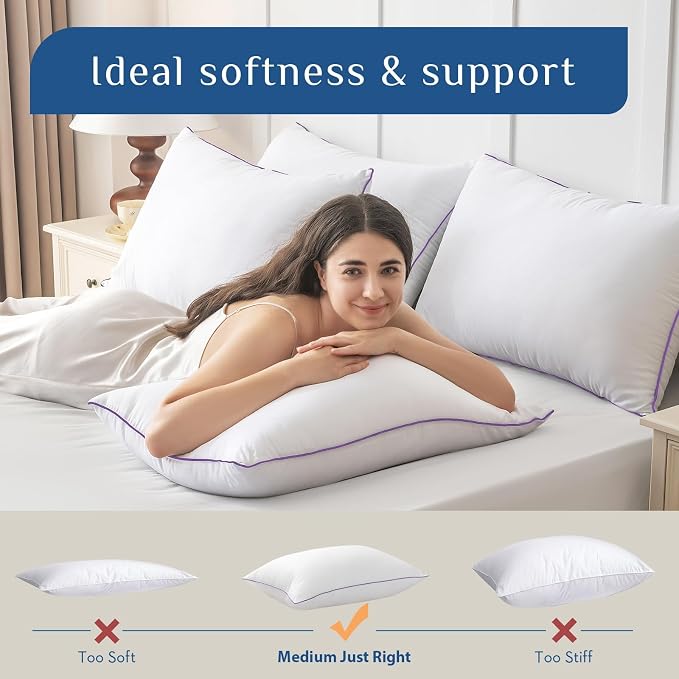 JOLLYVOGUE Bed Pillows Standard/Full Size Set of 2, Washable Supportive Bed Pillows with Oeko-Tex Certified Soft Down Alternative Fill, Luxury Hotel Quality for Side, Back, and Stomach Sleepers