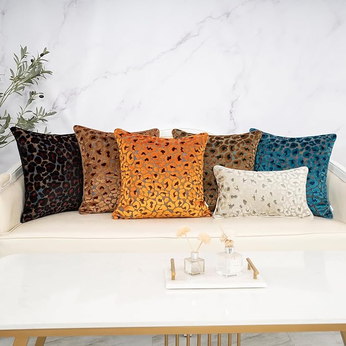 Alerfa Blue Floral Throw Pillow Cover 18 x 18 Inch Cut Velvet Sqaure Luxury Decorative Pillow Cover for Couch Living Room Bedroom