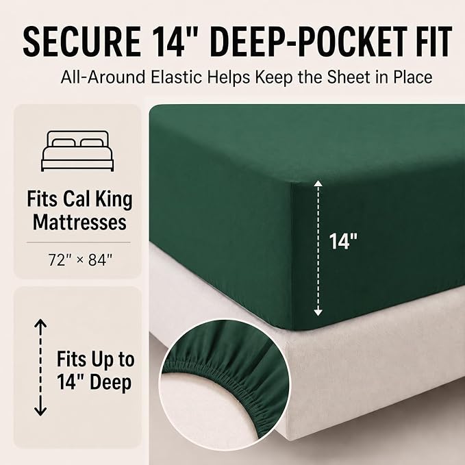 California King Comforter Set Emerald Green - 7 Pieces Bed in a Bag | OEKO-TEX Certified, All-Season, Bedroom, Guest Room, Down-Alternative Comforter + Flat & Fitted Sheets + 4 Pillowcases