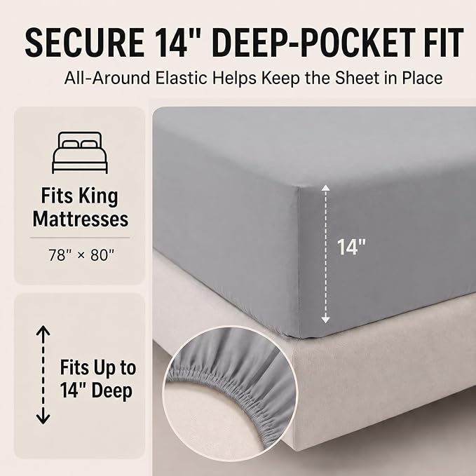 King Size Comforter Set Grey - 7 Pieces Bed in a Bag | OEKO-TEX Certified, All-Season, Bedroom, Guest Room, Down-Alternative Comforter + Flat & Fitted Sheets + 4 Pillowcases