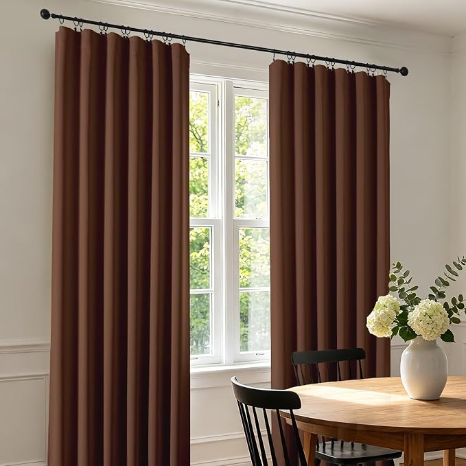 CUCRAF Brown Blackout Curtains 108 inch Length 2 Panels Set, Rod Pocket Room Darkening Drapes for Bedroom Living Room, Insulated Thermal Light Blocking Window Curtain (W52 x L108 Inch)