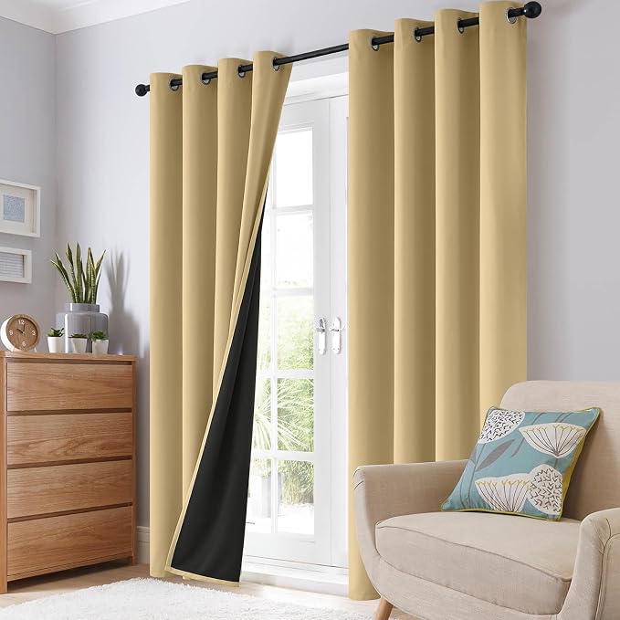 SimpleHome Biscotti Beige 100% Blackout Curtains Room Darken Living Room 63 | Curtains for Bedroom,Thermal Insulated Grommet Window Drapes,Curtains for Living Room with Black Back,52 x 63 Inch,2 Panels