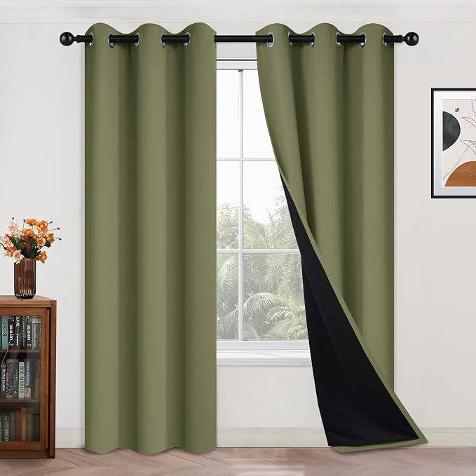 Yakamok Sage Blackout Curtains 84 Inches Long for Bedroom 42" Wide 2 Panel | Blackout Curtain Panels for Bedroom, 2 Thick Layers Grommet Top Thermal Insulated Drapes with Black Liner for Living Room