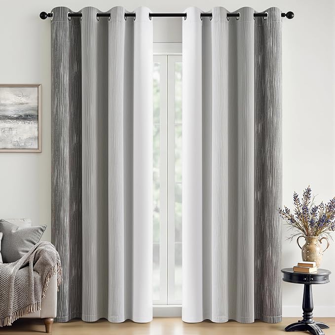 MIULEE Grey and Greyish White Ombre Blackout Curtains 52Wx84L Set of 2 | Full Room Darkening,Thermal Insulated,84 Inch Long,Grommet Drapes for Bedroom/Living Room,Modern Window Treatments