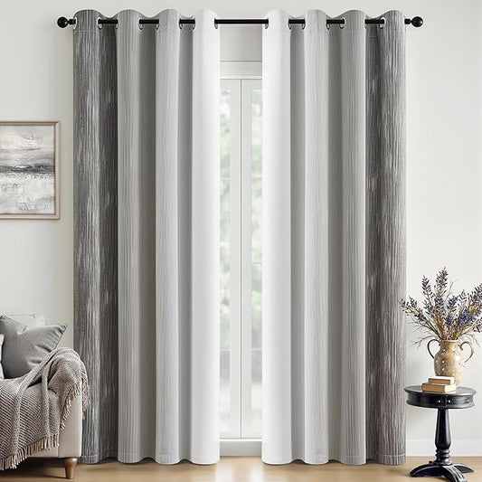 MIULEE Grey and Greyish White Ombre Blackout Curtains 52Wx90L Set of 2 | Full Room Darkening,Thermal Insulated,90 Inch Long,Grommet Drapes for Bedroom/Living Room,Modern Window Treatments