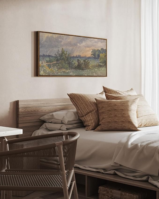 InSimSea Extra Large Framed Vintage Wall Art, Cloud under Sky Print,20x40In | Living Room Country Farmhouse Decor, Watercolor Landscape Canvas Painting, Long Picture for Bedroom Above of Bed
