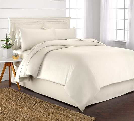 Queen Duvet Cover by Pure Bamboo, 3 Piece Set, Genuine 100% Organic Viscose Derived from Bamboo, Luxuriously Soft and Cooling, 2 Pillowcases (Queen, Ivory)