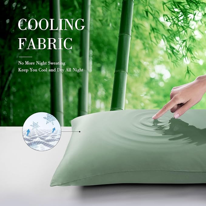 WishSmile Cooling King Pillowcases Set of 2 Breathable Cool Silky Soft Rayon Derived from Bamboo Fabric, Moisture Wicking for Hot Sleepers, Hair and Skin Friendly, Jade Green, 2 Pack, 20x36IN
