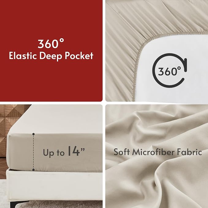 5 Pieces Twin Comforter Set, Reversible Bed in a Bag Twin Size, All Season Bedding Set with Comforter, Flat Sheet, Fitted Sheet, Pillowcases & Shams, Khaki & Linen