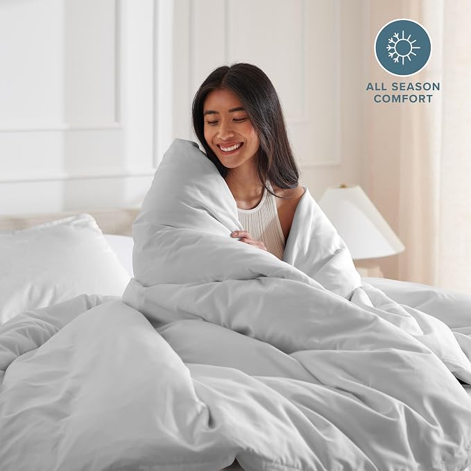 Bare Home Duvet Cover Set 1800 Ultra-Soft (Oversized Queen, Cloud Grey) | Lightweight, Cooling, Breathable, Premium 1800 Ultra-Soft, All-Season