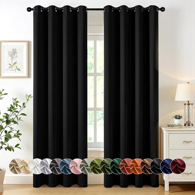 MIULEE Blackout Curtains for Bedroom 2 Panels 50 x 84 Inch Long Black | Thermal Insulated, Halloween Living Room Darkening Grommet Drapes, Noise Reducing, Light Blocking Window Treatments
