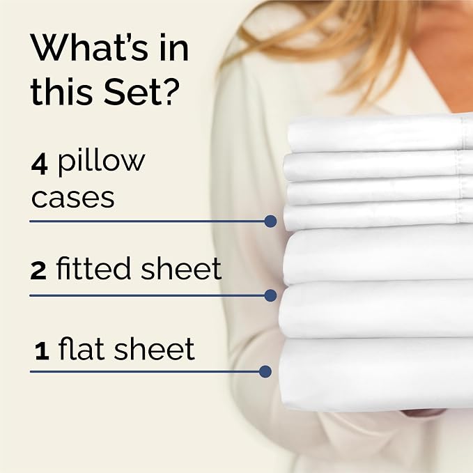 Split King 7 Piece Bed Sheet Set - Comfy, Breathable & Cooling - White | Ultra-Soft Hotel Luxury Bedding Set w/ 8-16 Inch Deep Pockets, 1 Flat & 2 Fitted Sheet & 4 Pillowcases, Wrinkle & Fade Free