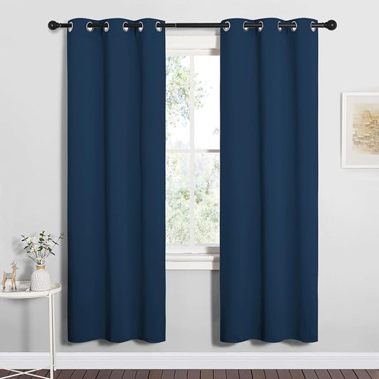 NICETOWN Bedroom Curtain Panels, 1 Pair, 34 by 72-inch, Moroccan Blue | Blackout Draperies, Thermal Insulated Solid Grommet Blackout Curtains/Drapes