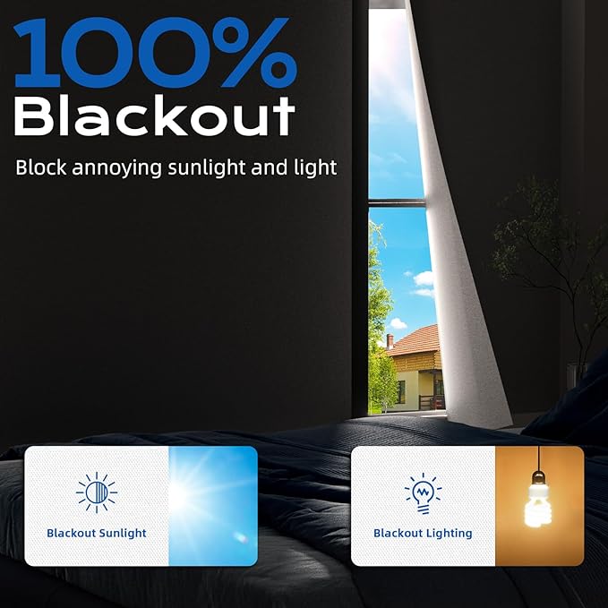 Blackout Curtains for Bedroom, 39" x 58" Portable Blackout Blinds No Drill | 100% Blackout Window Cover with Hook&Loop Strip, Temporary Blackout Shades, Blackout Window Film for Nursery Travel RV- White