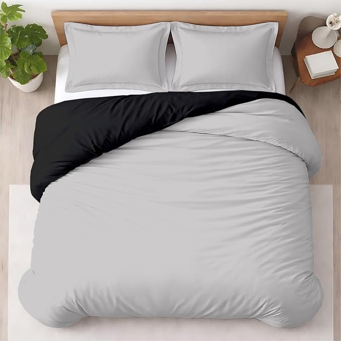 120"x98" 3 Pc Oversized King Duvet Cover Set 100% Egyptian Cotton - 600 TC Comforter Cover, Zipper Closure & Corner Ties - Fits Large King Inserts (Oversized King,Night's Shadow)