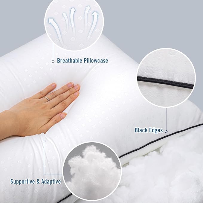 King Size Bed Pillows for Sleeping 4 Pack,Luxury Hotel Pillows,Comfortable and Supportive,Machine Washable,Suitable for Stomach,Back and Side Sleepers.