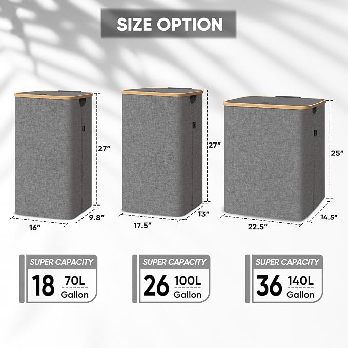 BALEINE 100L Laundry Hamper with Lid, Large Laundry Basket Bin | Large Capacity, Easy-Access Lid, Shape-Retaining Structure, Pull Handles, Ideal for Bedroom, Dorm, Laundry Room