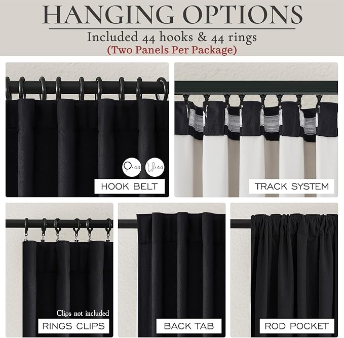 Black Out Curtains 60 Inches Extra Wide Luxury Linen Curtains 84 Inch Length for Living Room, Pleated Farmhouse Bedroom Thermal Heavy Drapes for Winter Thick Large Window 60"W x 84"L 2 Panels