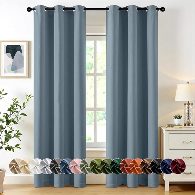MIULEE Blackout Curtains for Bedroom 2 Panel 40 x 72 Inch Long Greyish Blue | Thermal Insulated, Living Room Darkening Grommet Drapes, Noise Reducing, Light Blocking Window Treatments