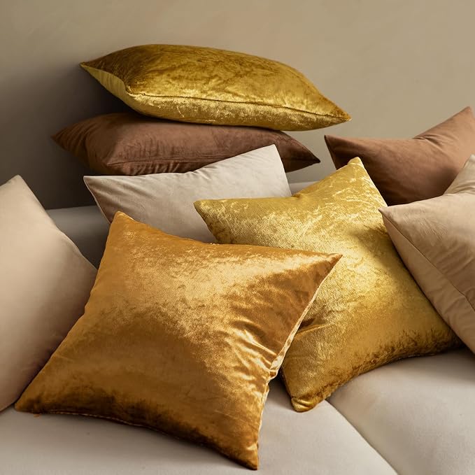 MIULEE 28x28 Inch Pack of 2 Euro Velvet Throw Pillow Covers Golden | Soft Solid Decorative Euro Sham, Modern Luxury Home Decor, for King Bed Sofa Couch Bedroom Livingroom