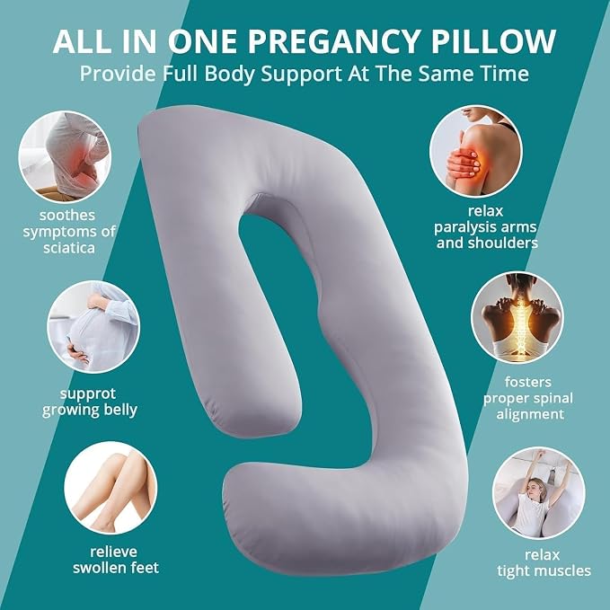 Cooling Pregnancy Pillows for Sleeping, 65'' Full Body Pillow, Light Grey | Sasttie Maternity Pillow, OEKO-TEX, Down Alternative, Removable Cover, Pregnant Women Must Haves, Maternity Essential