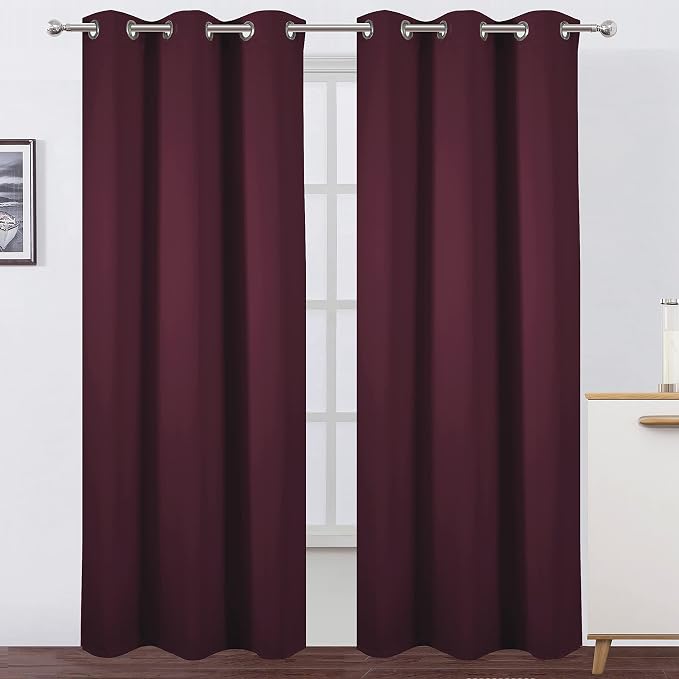 Burgundy Red Thermal Blackout Curtains/42 x 84 Inch/Set of 2 Panels Room Darkening Curtains for Bedroom