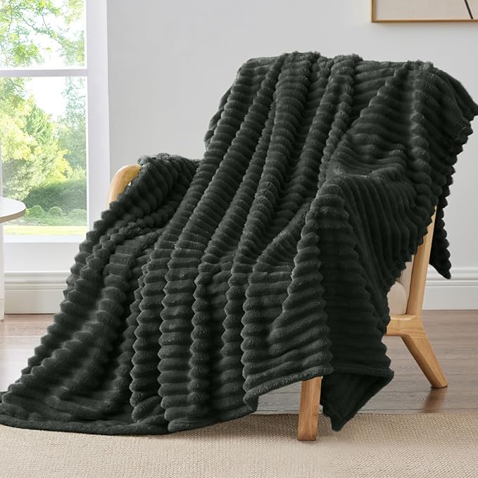 BEDELITE Ribbed Twin Blanket for Couch & Bed, Charcoal Grey, 60"x80" | Ultra-Soft Plush Fleece, Cozy, Warm Yet Lightweight, Ribbed Texture, Home Decor, Machine Washable, Giftable, All-Season Use