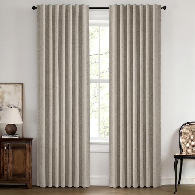 MIULEE 100% Blackout Linen Curtains 42 x 72 Inch Pebble Taupe 2 Panels | Thermal Insulated, Room Darkening Drapes for Bedroom Living Room, Back Tab Rod Pocket Pinch Pleated, Solid Luxury Decor