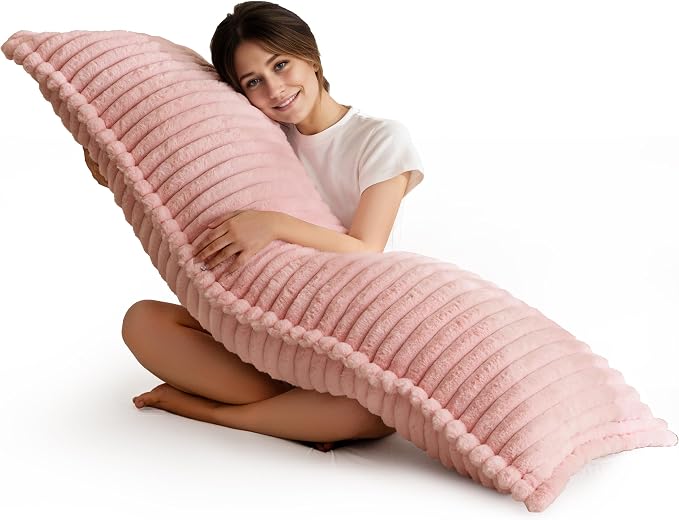 HIGOGOGO Memory Foam Body Pillow, Thickened Large Long Bed Pillow for Adults, Full Body Pillow with Removable Pillow Cover (20x54 Inch), Pink