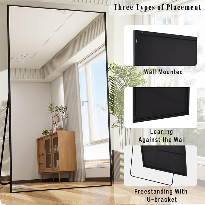 BEAUTYPEAK 77"x38" Rectangle Full Body Floor Mirrors, Full Length Mirror | Hanging or Leaning, Aluminum Alloy Frame Wall Mirror for Bedroom, Dressing Room, Black