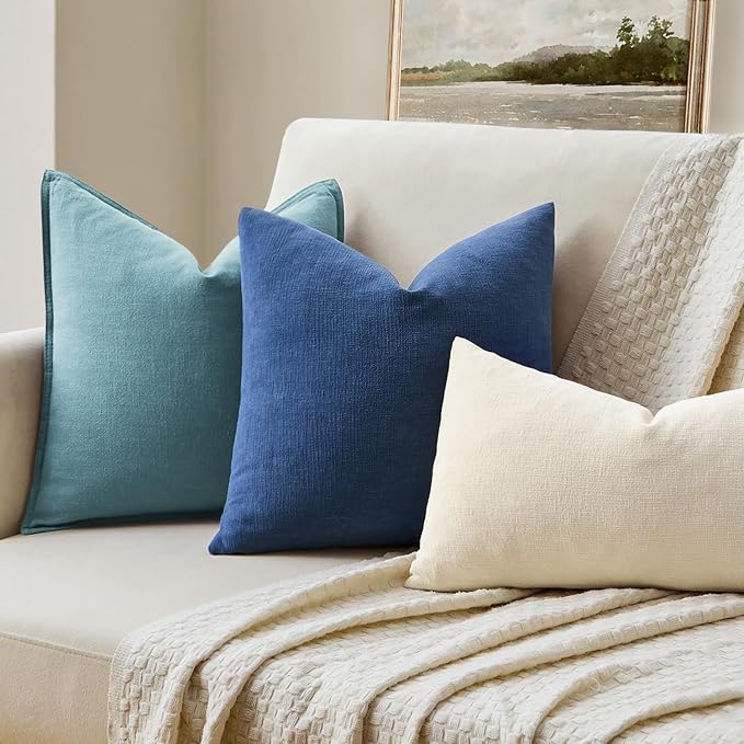 MIULEE Navy Blue Chenille Couch Throw Pillow Covers, 20x20 | Set of 2, Soft Coastal Home Decor, Modern Farmhouse Decorative Pillowcases for Sofa Living Room Bed