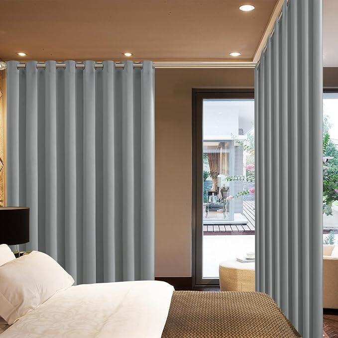 Yakamok Dove Grey Room Darkening Curtains 96 inch Sliding Door Drapes | 1 Extra-wide Panel,W100xL96,Soft Triple-weave,Grommet,Blackout Thermal Insulated Drapes,Privacy,Light Reduction,Patio doors