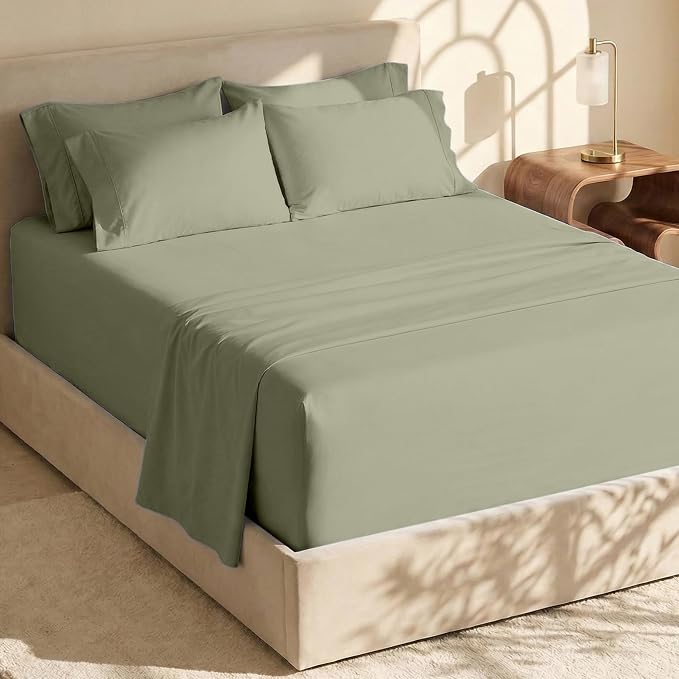 Hearth & Harbor Extra Deep Pocket Sheets - Fits Mattress 18-24 Inches Deep - Extra Deep Pocket Twin XL Sheets Sets - 4 Piece Twin XL Size - Sage