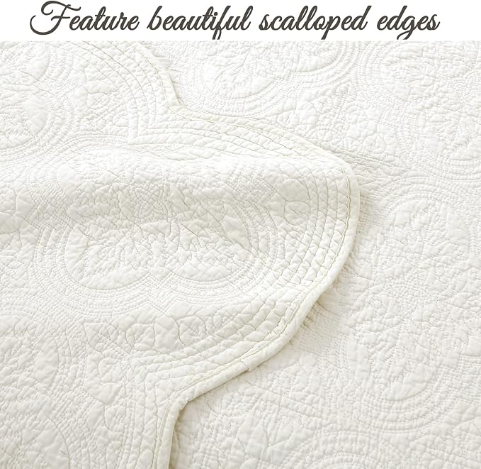 Cozy Line Home Fashions 100% Cotton Medallion Off White Matelasse Embossed Bedding Quilt Set, Reversible Lightweight Bedspread, Coverlet for All Season (Blantyre - Ivory, Queen - 3 piece)