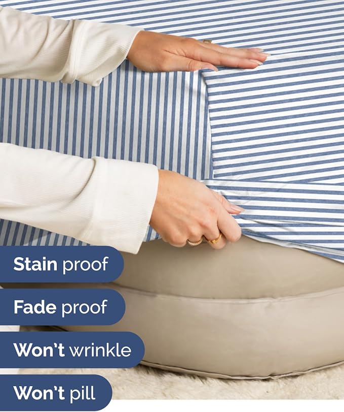 2 Pack Extra Deep Cal King Fitted Sheets with Deep Pockets - Blue Stripes | Hotel Luxury Bottom Fitted Sheets Only, Soft, Fade & Wrinkle Free, Breathable & Comfy, All Around Elastic Fitted Sheets