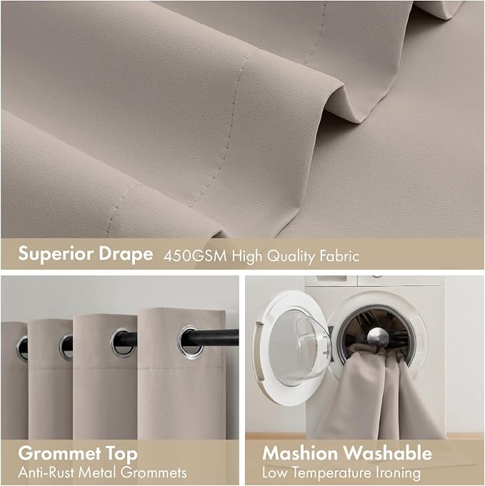 MIULEE Natural 100% Blackout Curtains for Bedroom 96 Inch Long 2 Panels | 2 Thick Layers Thermal Insulated Window Curtains with Black Liner, Noise Reducing Grommet, Drapes for Living Room
