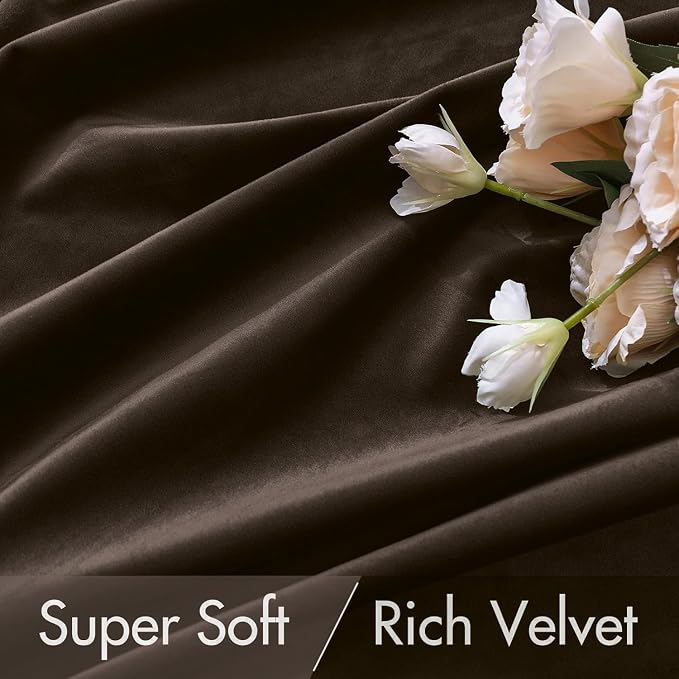 MIULEE Velvet Curtains 52x84 inches Chocolate Brown Blackout Curtains | Luxury, Bedroom Living Room, Thermal Insulated, Super Soft Window Drapes, Rod Pocket & Back Tab, 2 Panels