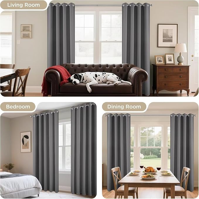 Joydeco Blackout Curtains 90 Inch Length 2 Panels Set, Thermal Insulated Long Curtains& Drapes 2 Burg, Room Darkening Grommet Drapes for Bedroom Living Room Window (Light Grey, W52 x L90 Inch)