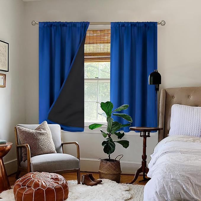 BGment Royal Blue Blackout Curtains for Bedroom 54 Inch Length 2 Panels | Thermal Insulated Soundproof, Full Room Darkening Rod Pocket Curtains for Living Room, 52 x 54 Inch