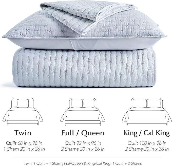 100% Cotton Cross Stitch 3-Piece Quilt Set, King, Powder Blue | 100% Cotton, Elegant Cross Stitch, Soft & Breathable, Prewashed Softness, Oversized Design, OEKO-TEX® Certified