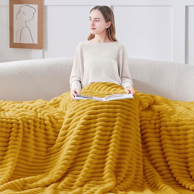BEDELITE Ribbed Twin Blanket for Couch & Bed, Mustard Yellow, 60"x80" | Ultra-Soft Plush Fleece, Cozy, Warm Yet Lightweight, Ribbed Texture, Home Decor, Machine Washable, Giftable, All-Season Use